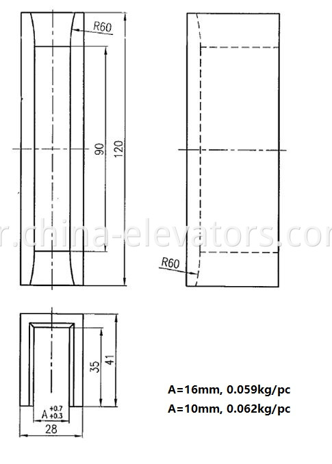 guide shoe insert Mitsubishi Elevator Cabin Guide Rail 10mm 16mm 